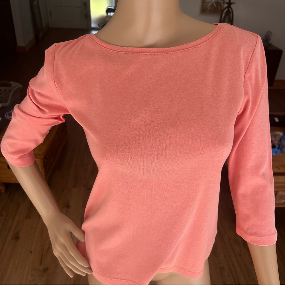 Talbots Petite Small Tops Lot 2 | 3/4 Sleeve Cotton Coral & Butter Yellow Basics - Picture 4 of 10